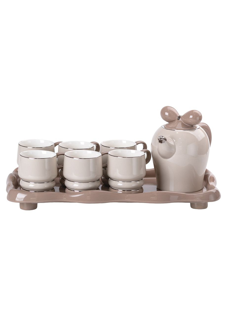 Чайний сервіз на 6 персон з фарфоровою підставкою сірий для чаювання та дружніх зустрічей набір для чаю ProDobro (364192578)