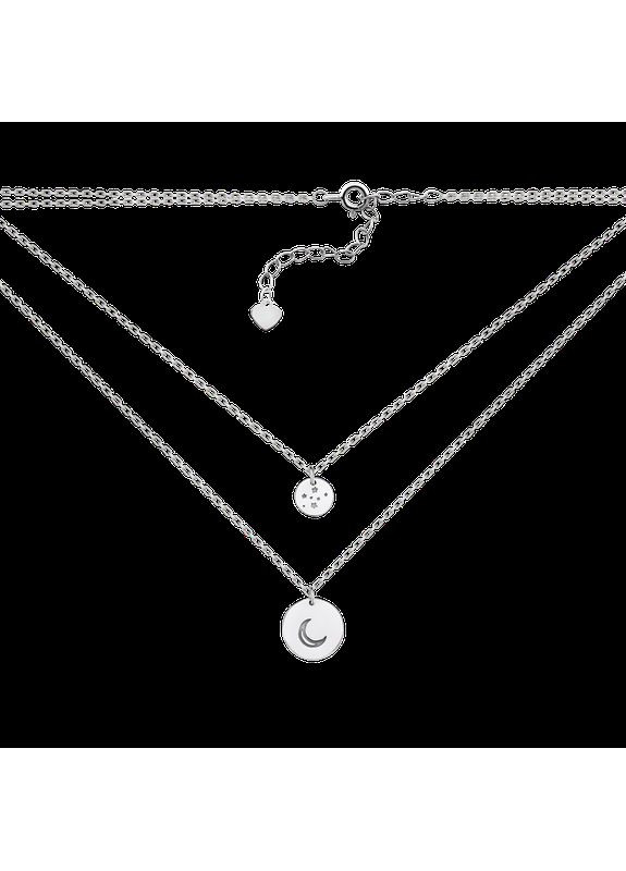 Колье серебряное двойное Монетки со звездами и луной на цепочках без камней No Brand (354721358)