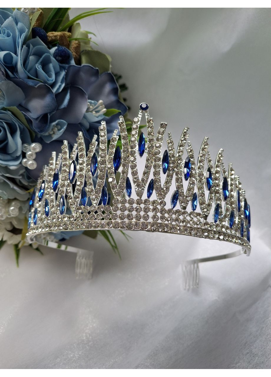 Діадема висока з кристалами Сваровскі, корона, сині камені No Brand (369162568)