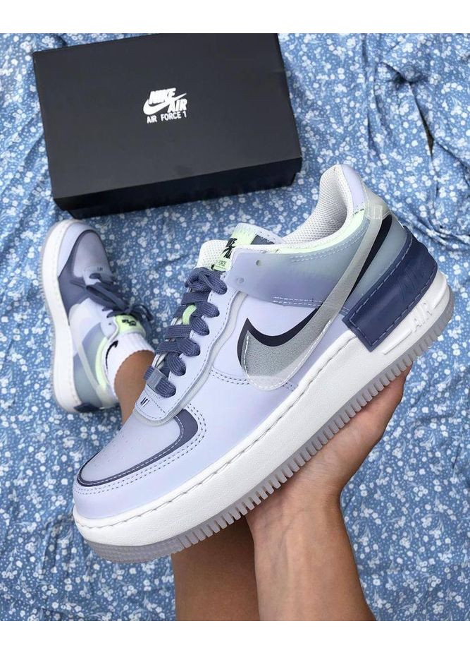 Белые демисезонные кроссовки мужские nike air force 1 shadow ghost blue найк аир форс 1 премиум No Brand