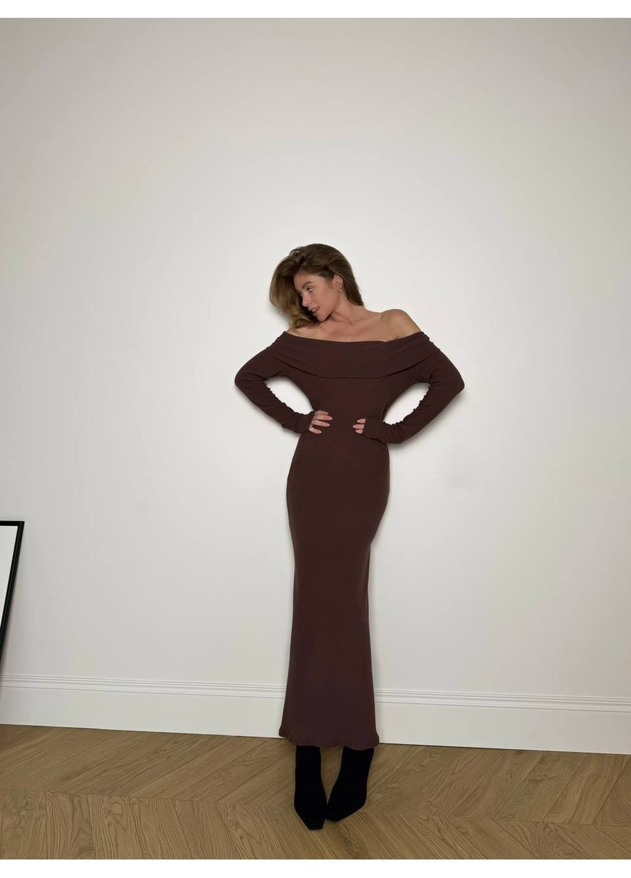 Коричневое кэжуал платье ангоровое футляр No Brand однотонное