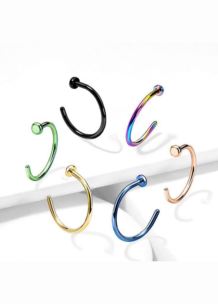 Сережки напівкільце для пірсингу носа T23NOH2-1810-K з титану (Товщина: 1мм; Діаметр:10мм; Колір: Чорний) Spikes (333342281)