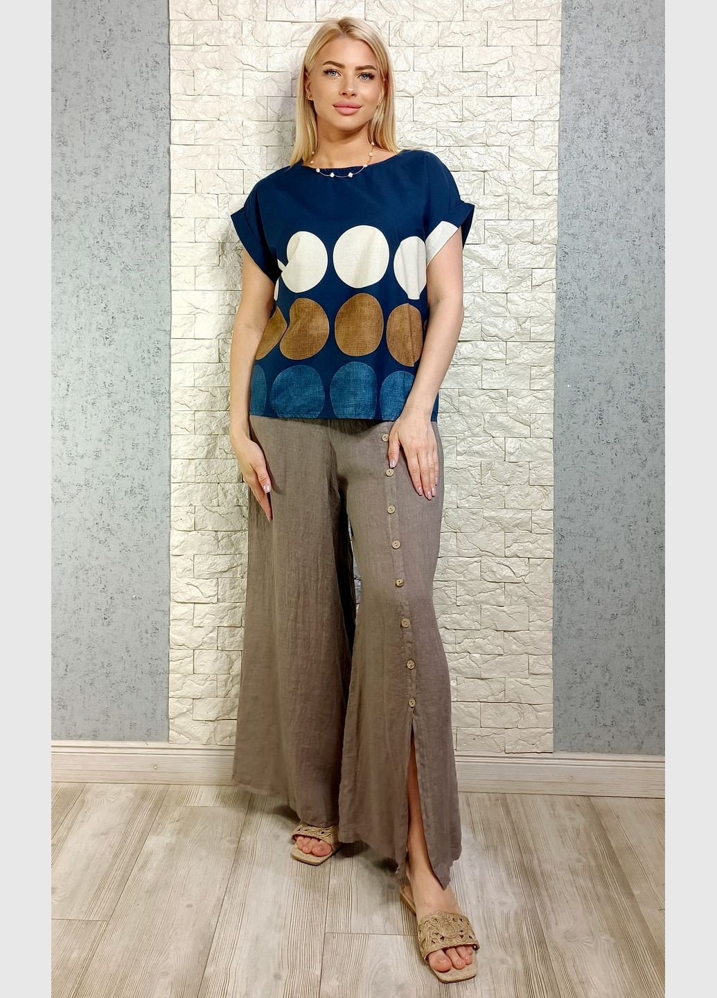 Брюки Puro Lino палаццо лляні з розрізами та гудзиками (336164470)