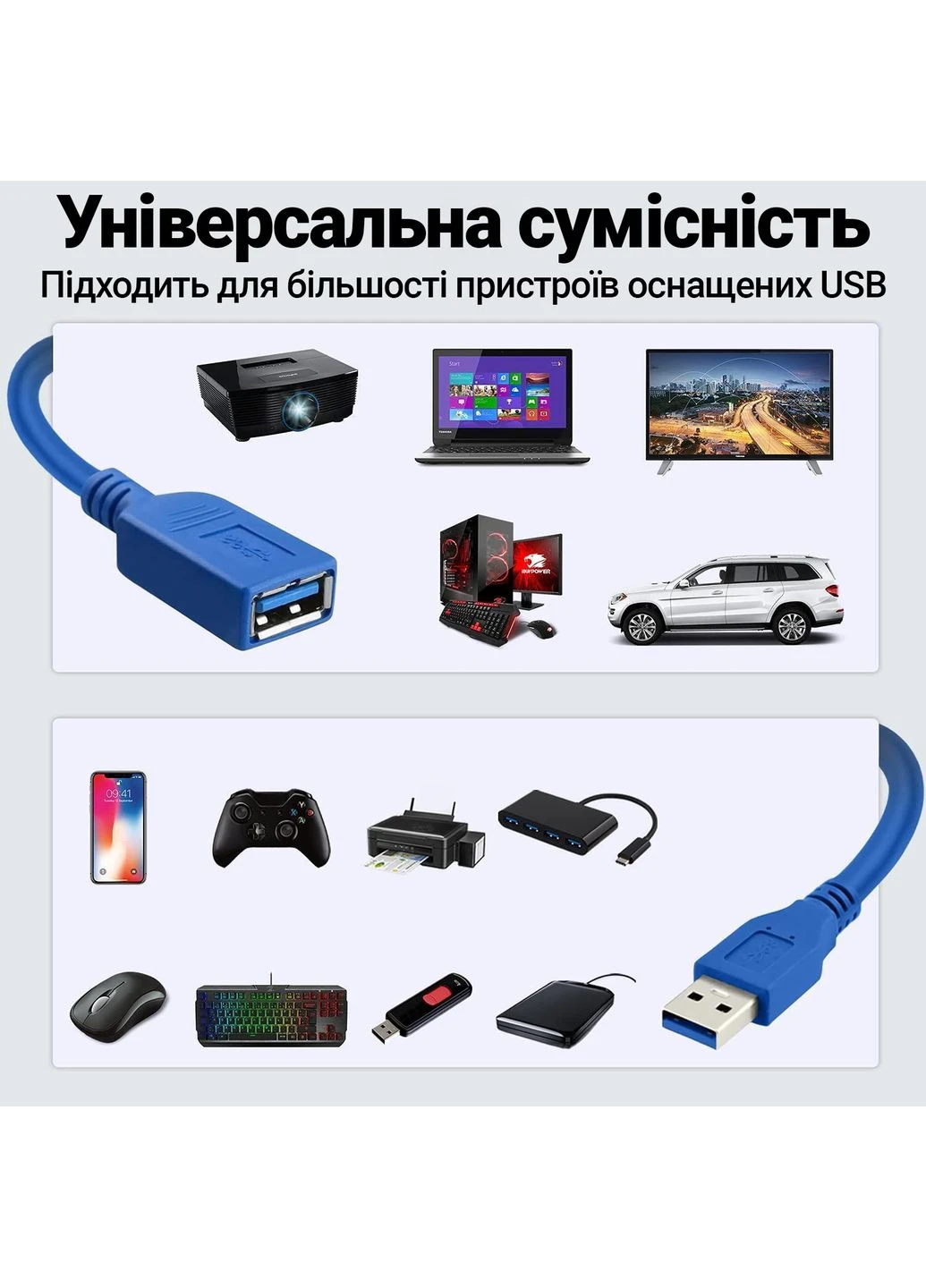 Кабель подовжувач для USB порта UM2F-01, USB 3.0 Male to USB 3.0 Female, 5 Гбіт/с, 3 метри Addap (376267563)