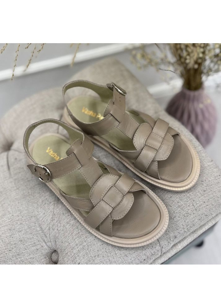 Босоніжки шкіряні жіночі на низькому ходу. Колір лате. 39 розмір Vasha para (353828507)