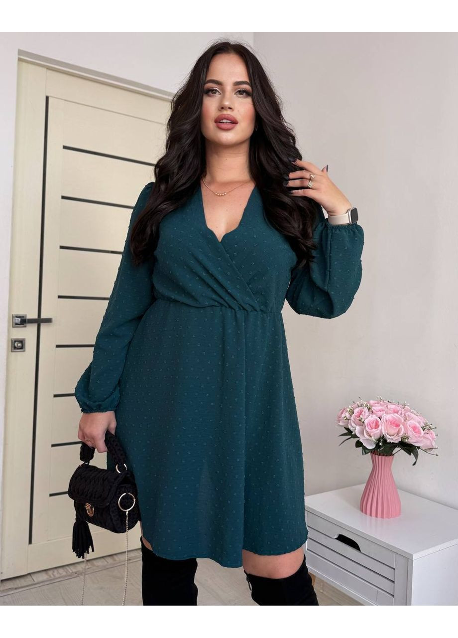 Смарагдова святковий жіноча сукня з завищеною талією та акцентом на фігурі кльош No Brand в горошок