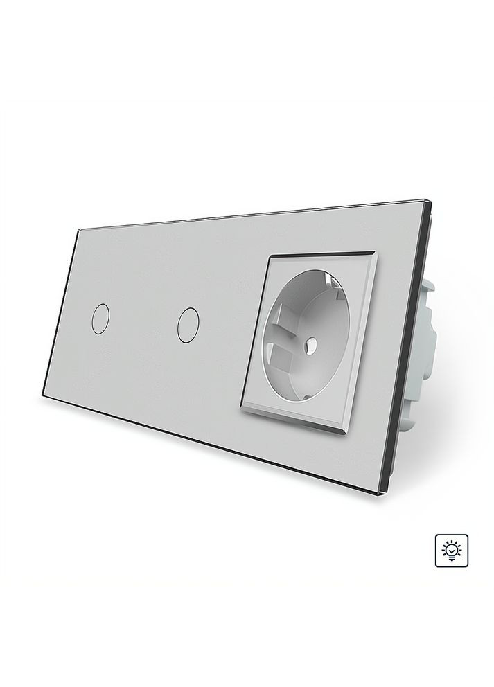 Сенсорний диммер 2 сенсора (1-1) 1 розетка сірий скло (VL-C701D/C701D/C7C1EU - 15) Livolo (370972024)