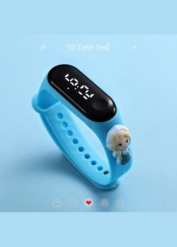 Детские сенсорные электронные часы с 3Д браслетом водонепроницаемые с куклойпринцессой Эльза Голубой PRC (262890209)