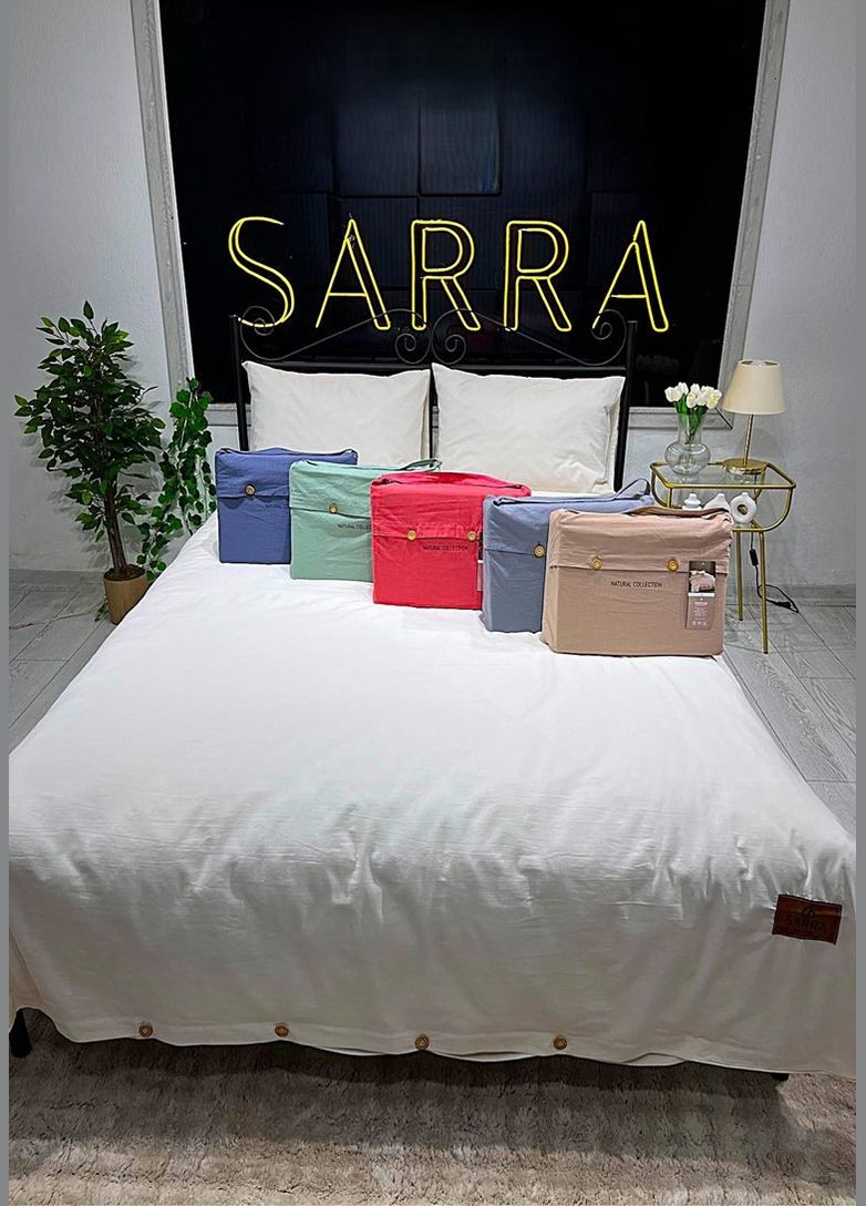 Комплект постільної білизни SARRA Двоспальний з простирадлом на резинці 160х200+30 см Kiremit ранфорс TC303375979 TURComFor (335057397)