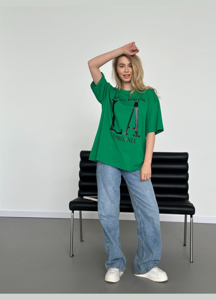 Зелена жіноча базова футболка колір зелений р.42/46 452938 New Trend