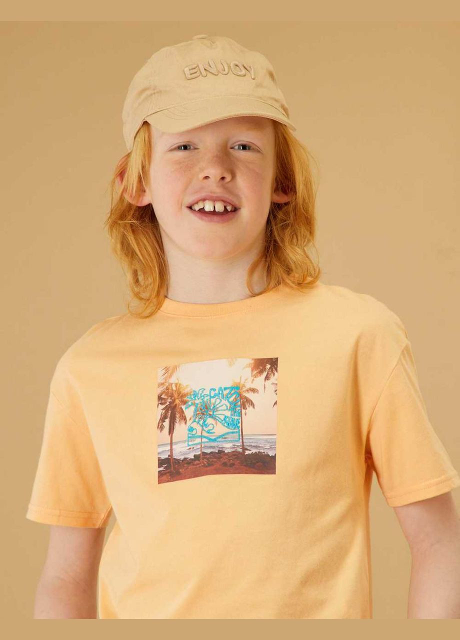 Персиковая футболка,персиковый с принтом, Kiabi