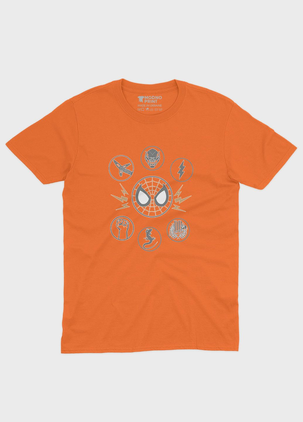 Оранжевая демисезонная футболка для девочки с принтом супергероя - человек-паук (ts001-1-ora-006-014-012-g) Modno