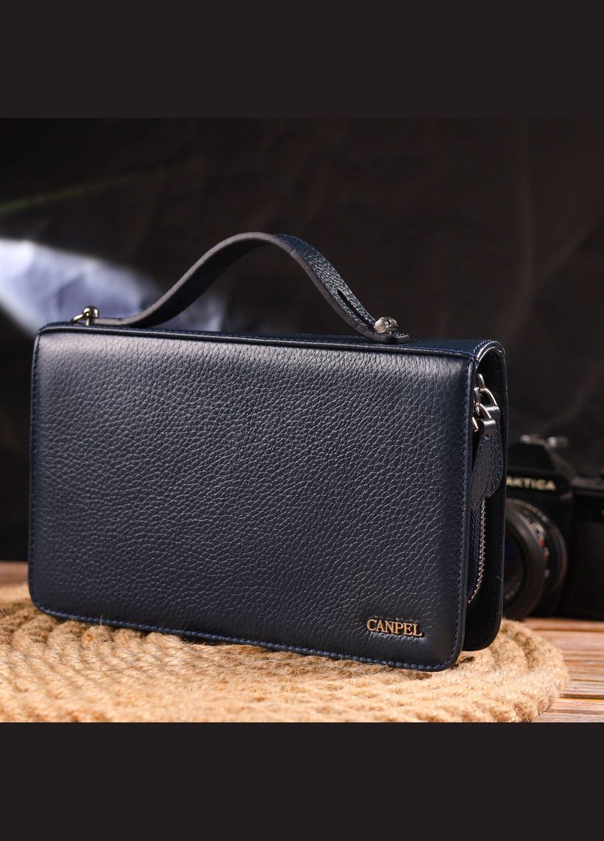 Великолепная мужская барсетка на два отделения из натуральной зернистой кожи синяя 21568 Canpellini (362417489)