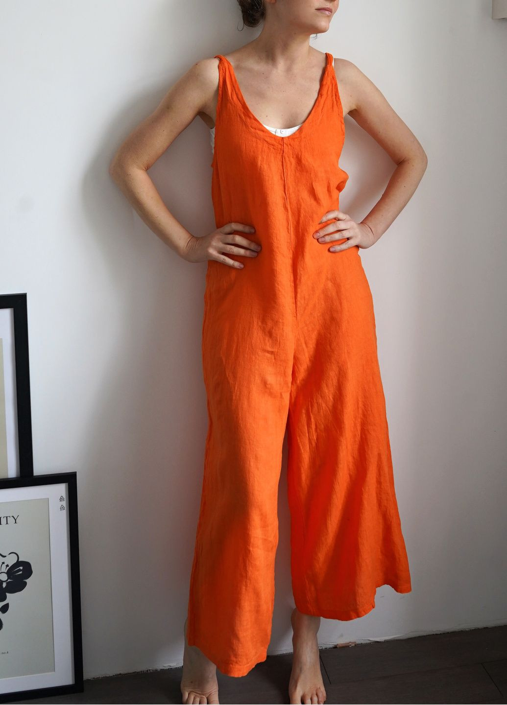 Оранжевый льняной комбинезон Parfois оранжевый лен