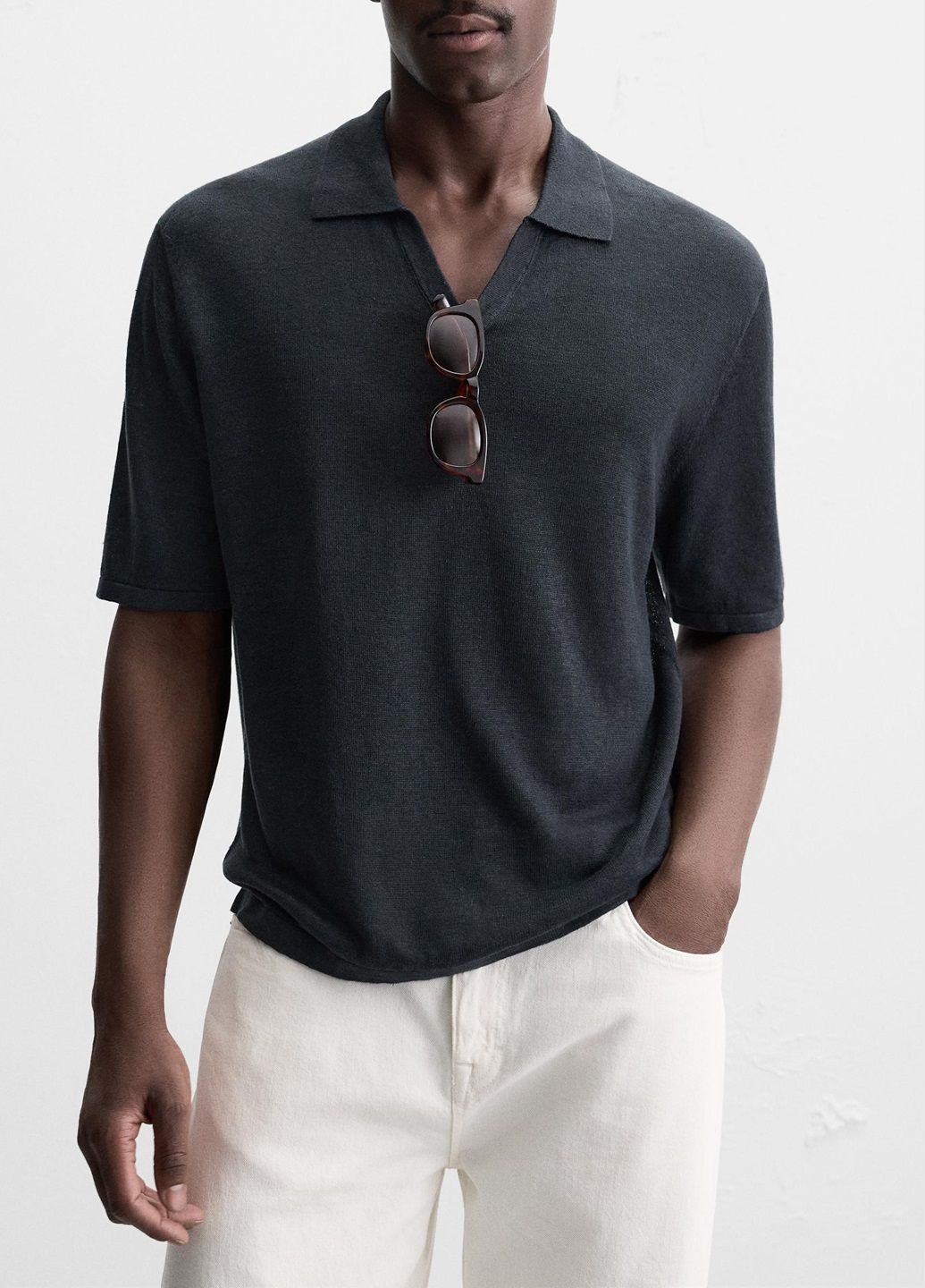 Темно-синяя футболка-поло для мужчин Zara однотонная