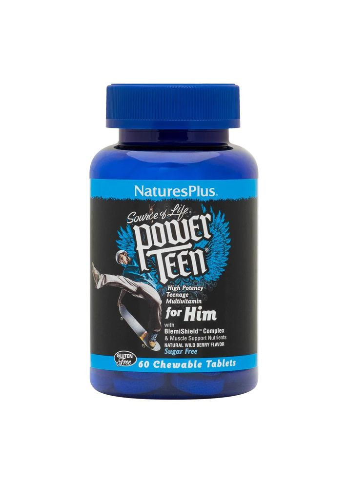 Витамины и минералы Power Teen for Him, 60 жевательных таблеток - Лесная ягода Natures Plus (322292111)