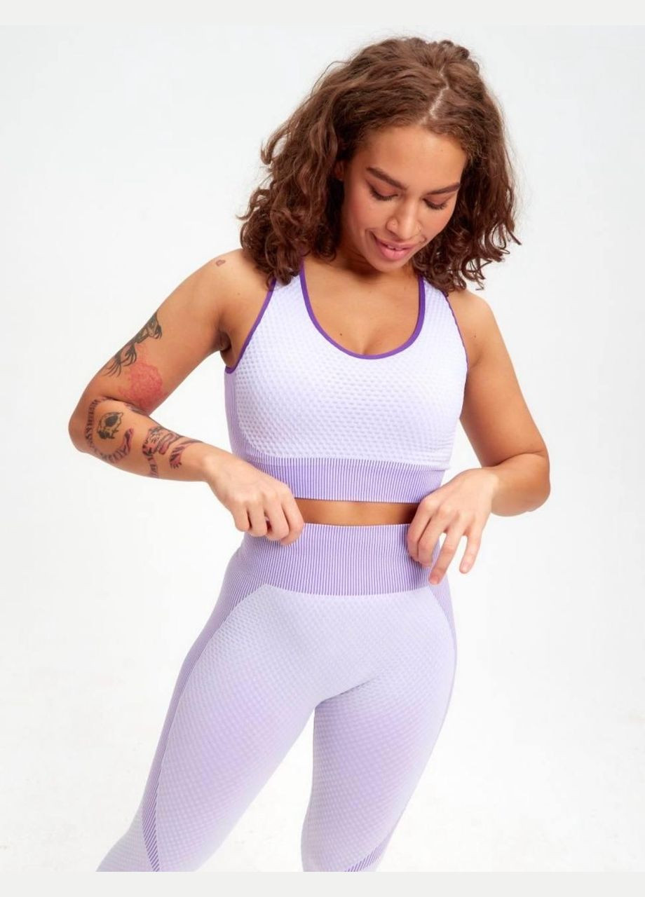 Спортивный костюм тройка (рашгард, топ и леггинсы) фиолетового цвета, размер S Trends (330756960)