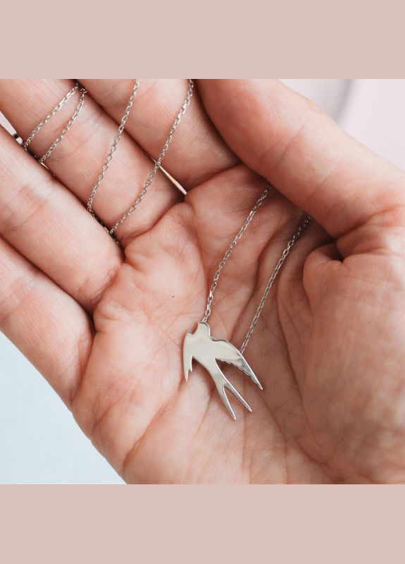 Кольє срібне Ластівка на тоненькому ланцюжку без камінців No Brand (362177313)