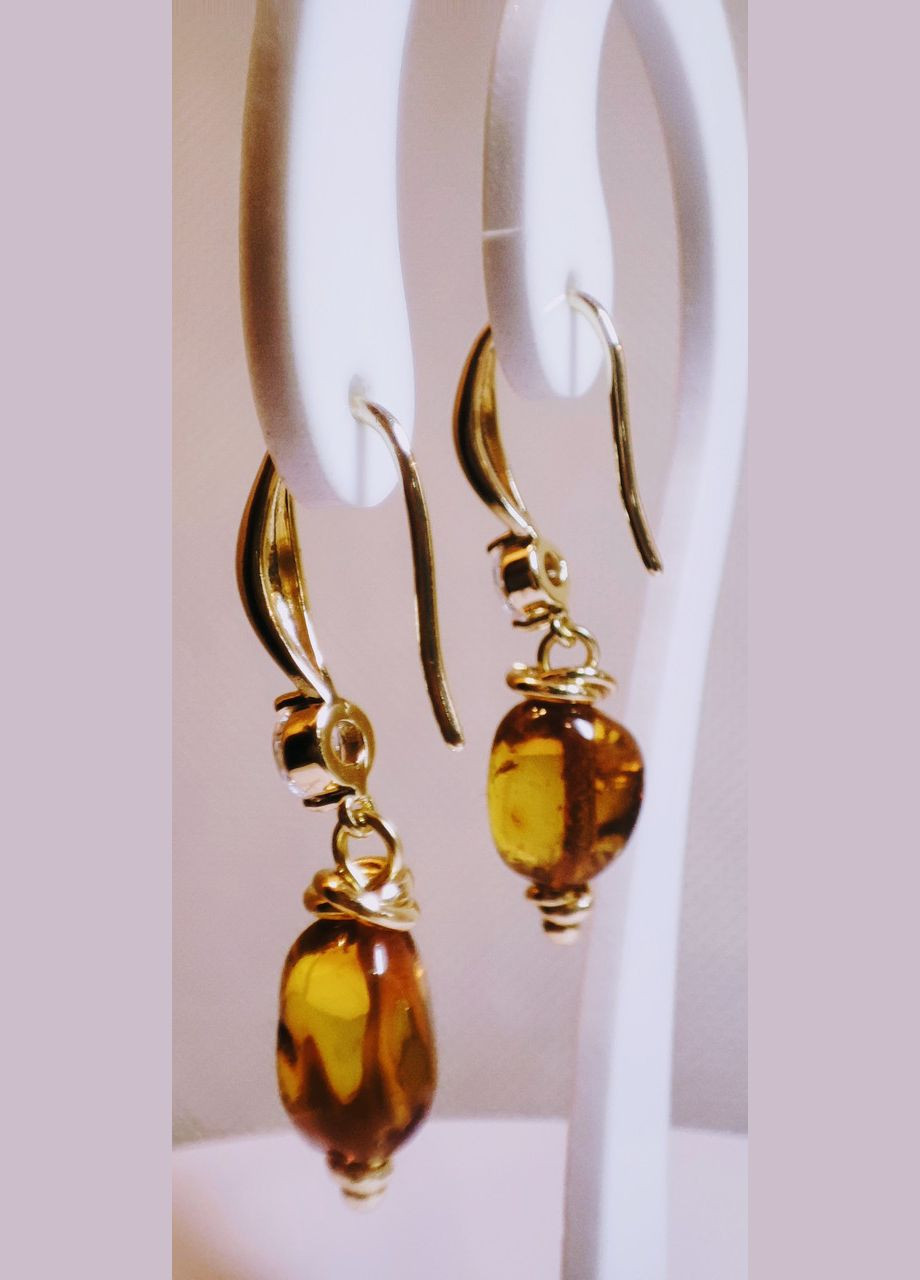 Сережки 2678 з натурального бурштину Медовий відтінок MINOV (311310539)