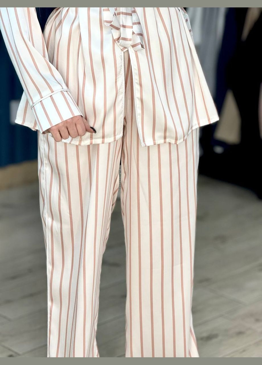 Бежева всесезон жіноча шовкова піжама в стилі victoria's secret сорочка + брюки Adelante