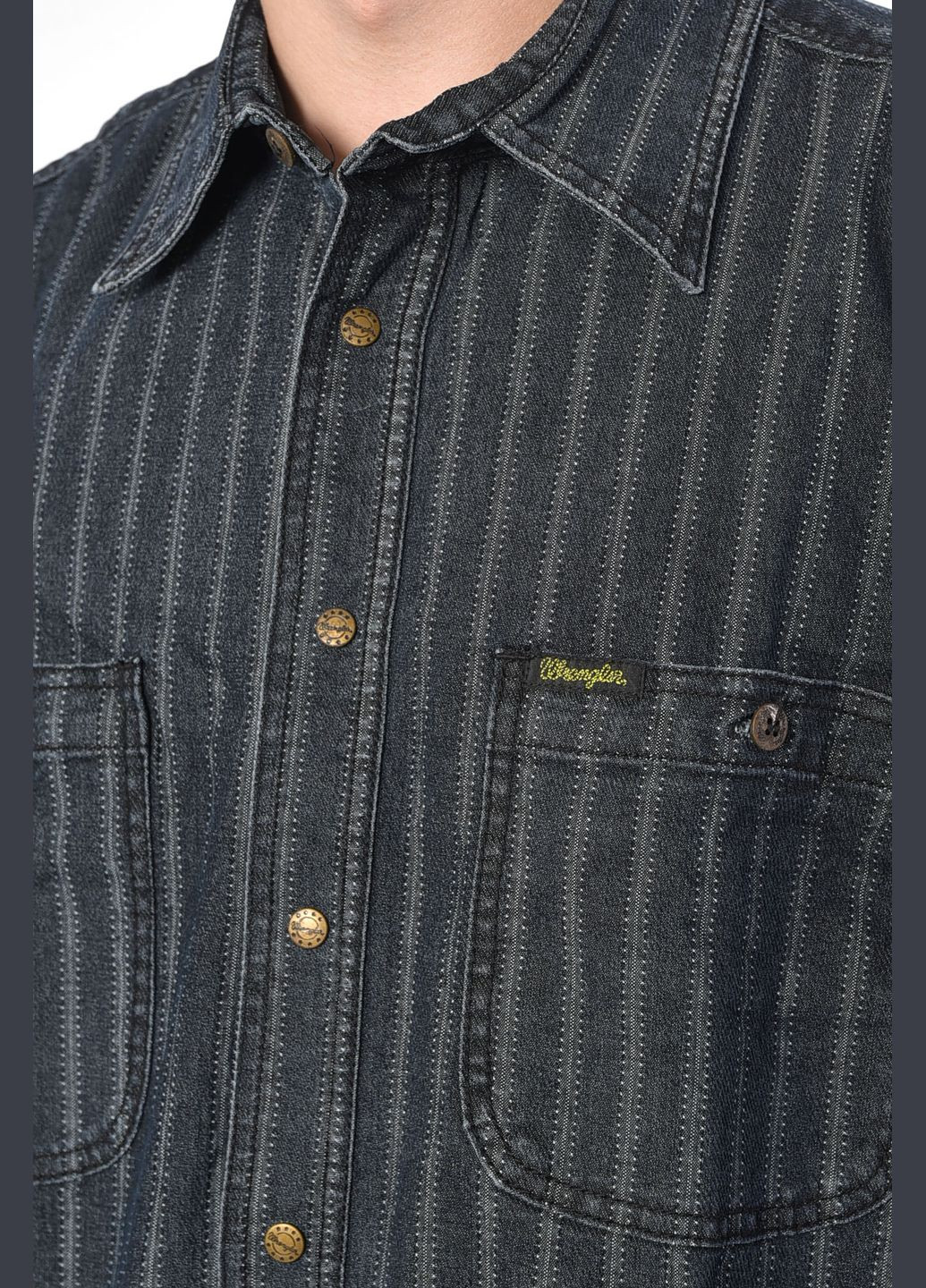 Сорочка чоловіча батальна джинсова синього кольору в смужку Let's Shop (293939431)