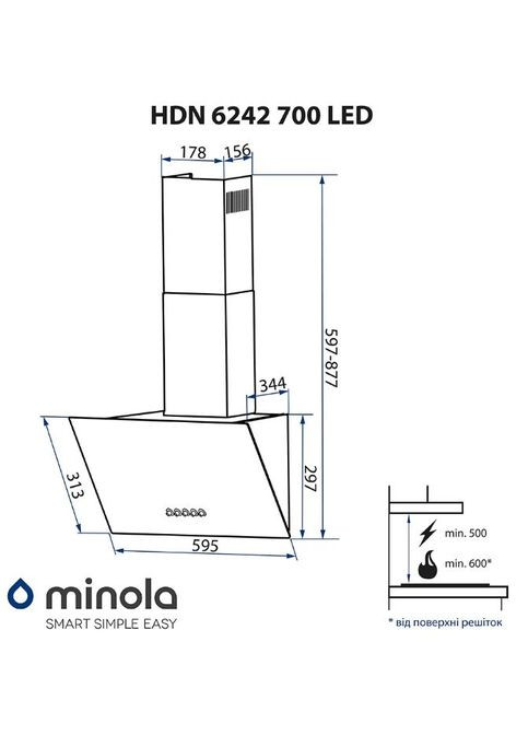 Вытяжка HDN 6242 BL 700 LED MINOLA (339081929)
