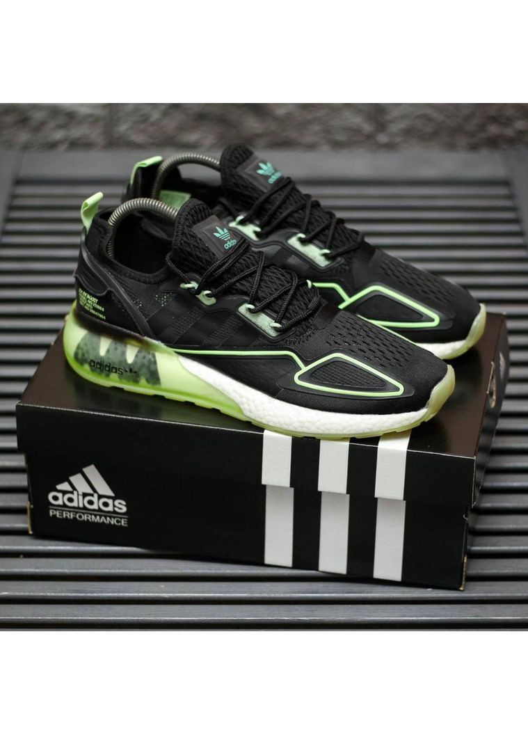 Сірі Осінні кросівки чоловічі adidas zx 2k boost black green white адідас zx 2k ізі буст No Brand