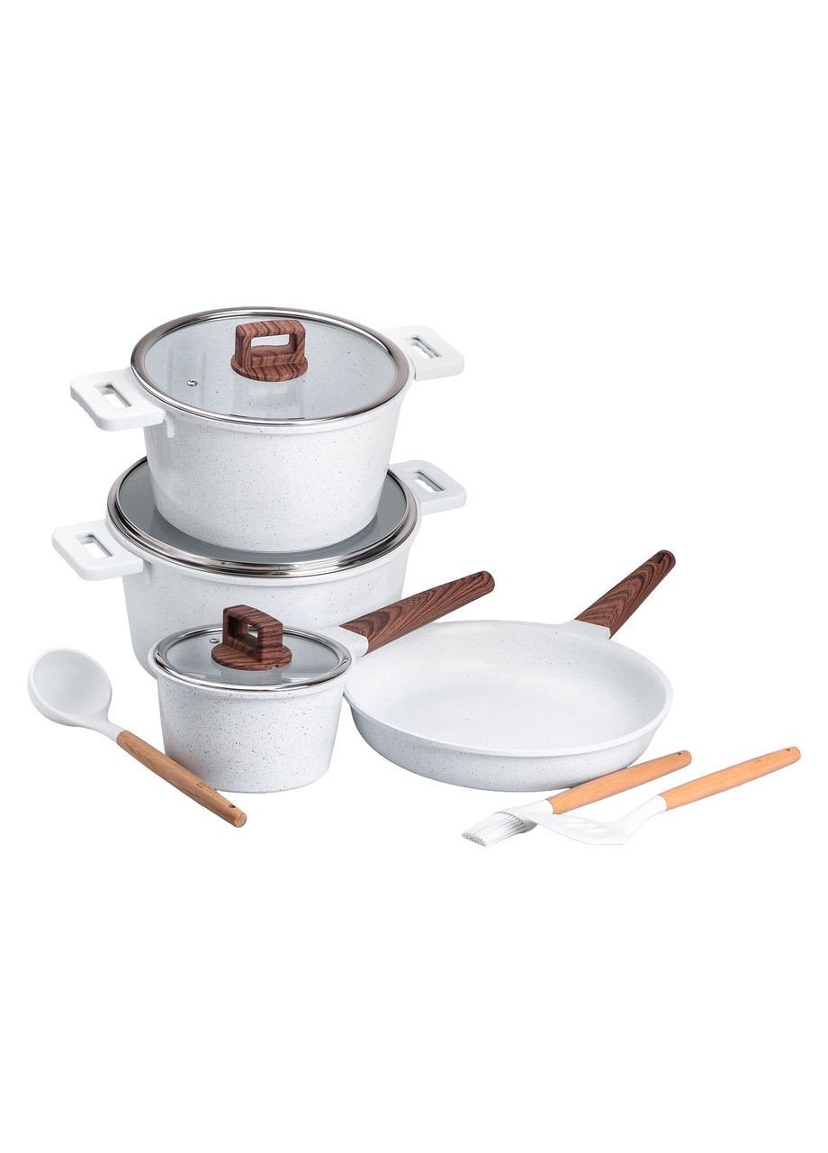 Набор посуды алюминий с толстым дном MGC с лопаткой, половником и щеткой белый Jooki (358706734)