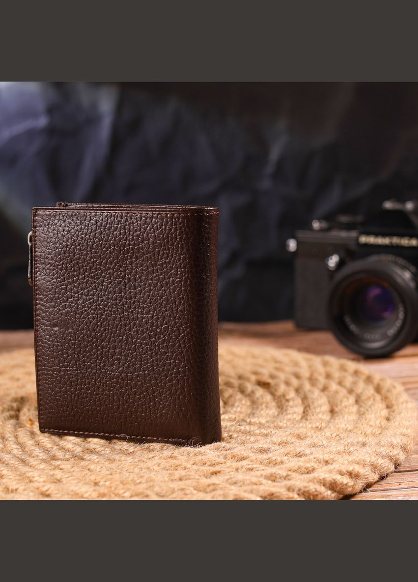 Мужской компактный вертикальный кошелек из натуральной кожи 21674 Коричневый Canpellini (331911159)