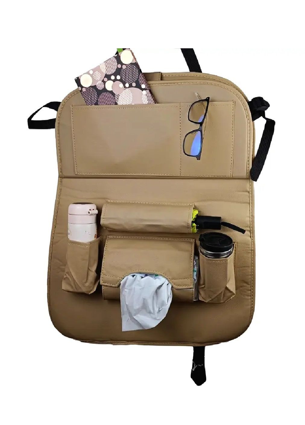 Автомобільний органайзер на спинку сидіння з ущільненим відкидним столиком екошкіра 63х47 см (476725-Prob) Бежевий Unbranded (289458319)