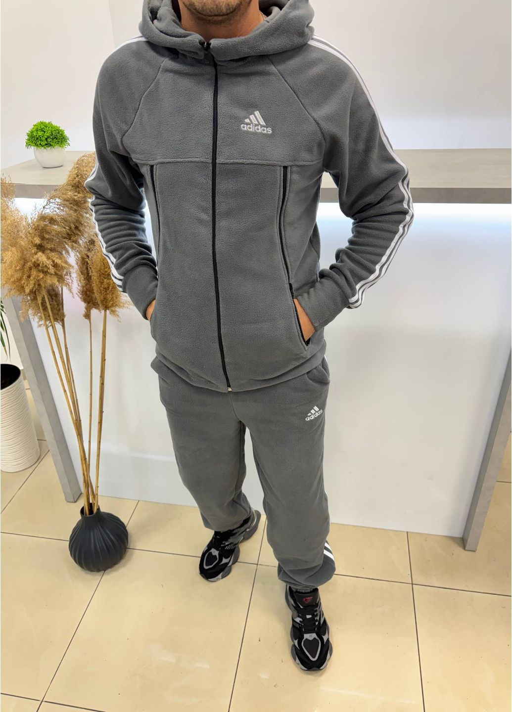 Графитовый зимний мужской флисовый костюм брючный Avanti