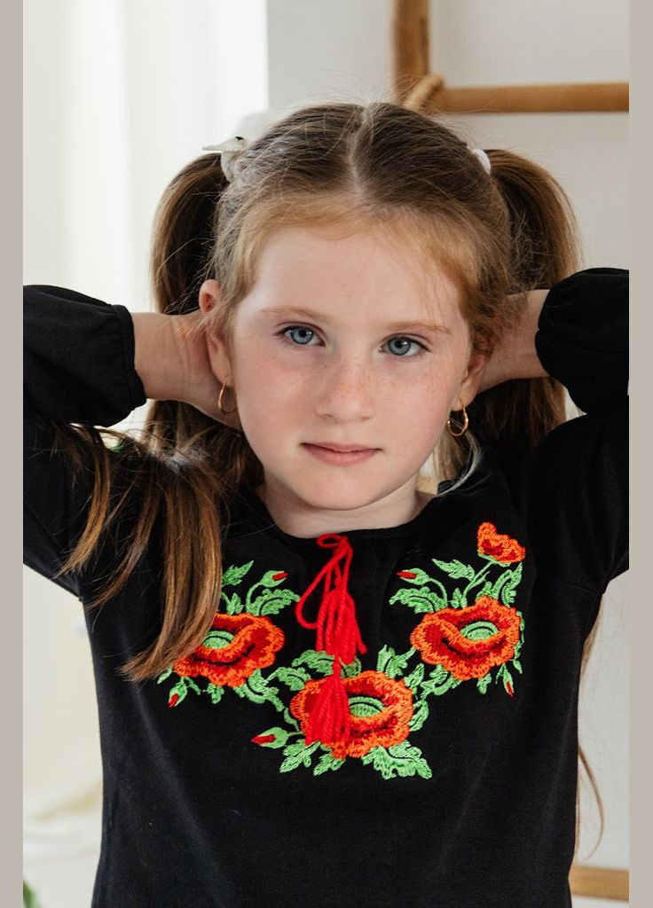 Чорна вишиванка для дівчинки з довгим рукавом hc (h001-6112-015-22) (302447883)