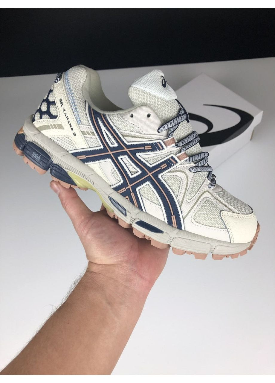 Бежевые зимние бежевые с синим зима-термо мужские кроссовки No Brand