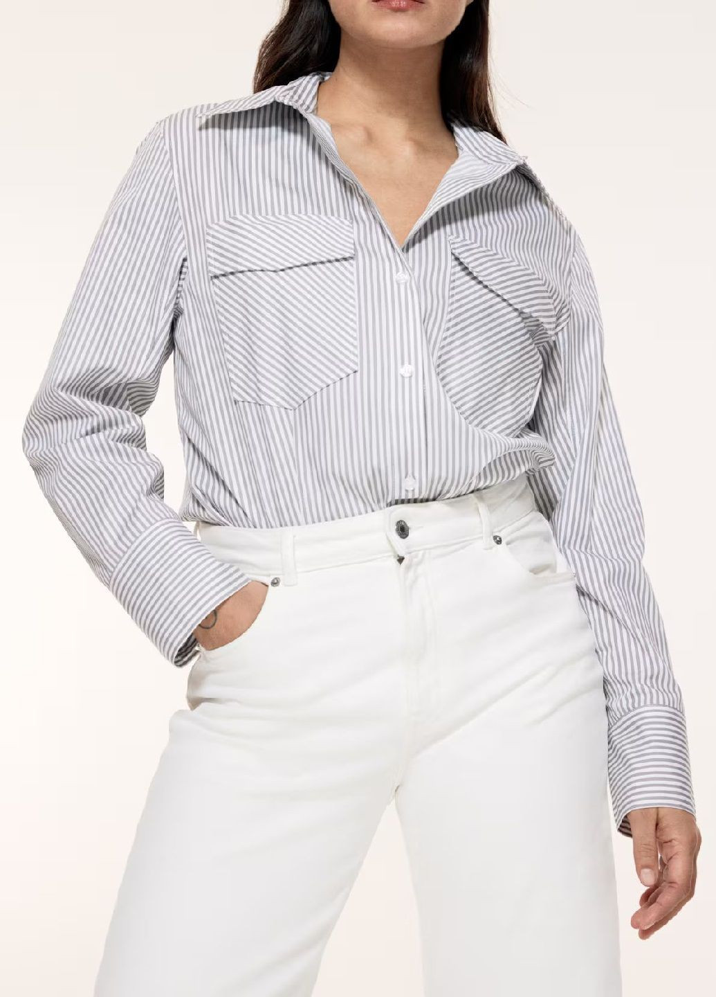Белая кэжуал рубашка в полоску H&M