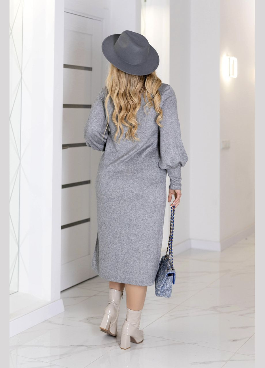 Сіра елегантна ангорова сукня міді з розрізом Fashion Girl