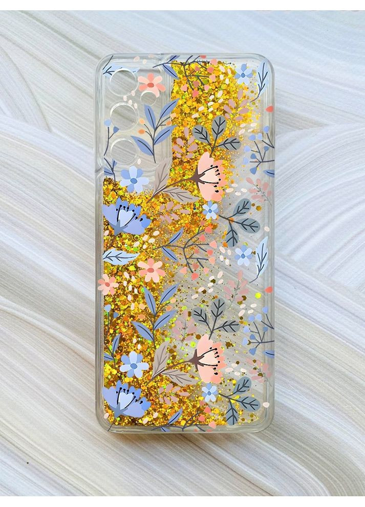 Чохол з плаваючими блискітками на Samsung Galaxy A25 (A256) Золотий:: Квітковий фон (принт 371) CASE CONTROL (360694908)