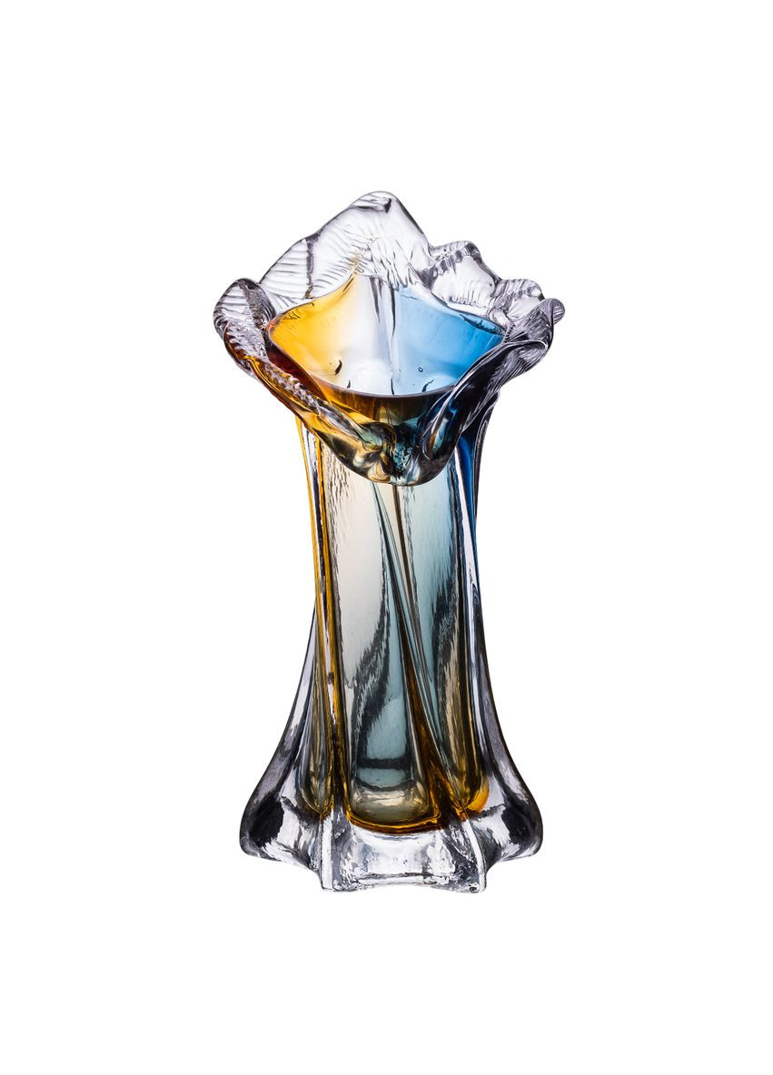 Ваза ручной работы Yiwu Crystal Coast стеклянная 22 см желто-синяя HP-9-6 No Brand (358885704)