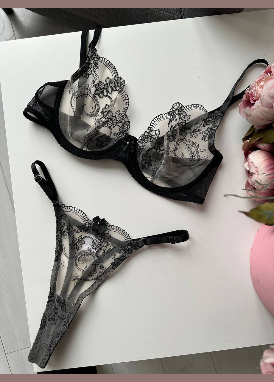 Черный демисезонный комплект белья трусики+ бюстгальтер No Brand