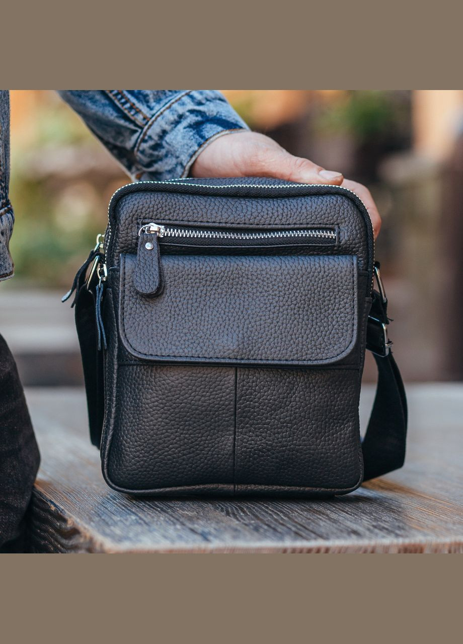 Кожаная мужская сумка через черное плечо 4134A Tiding Bag (359380735)