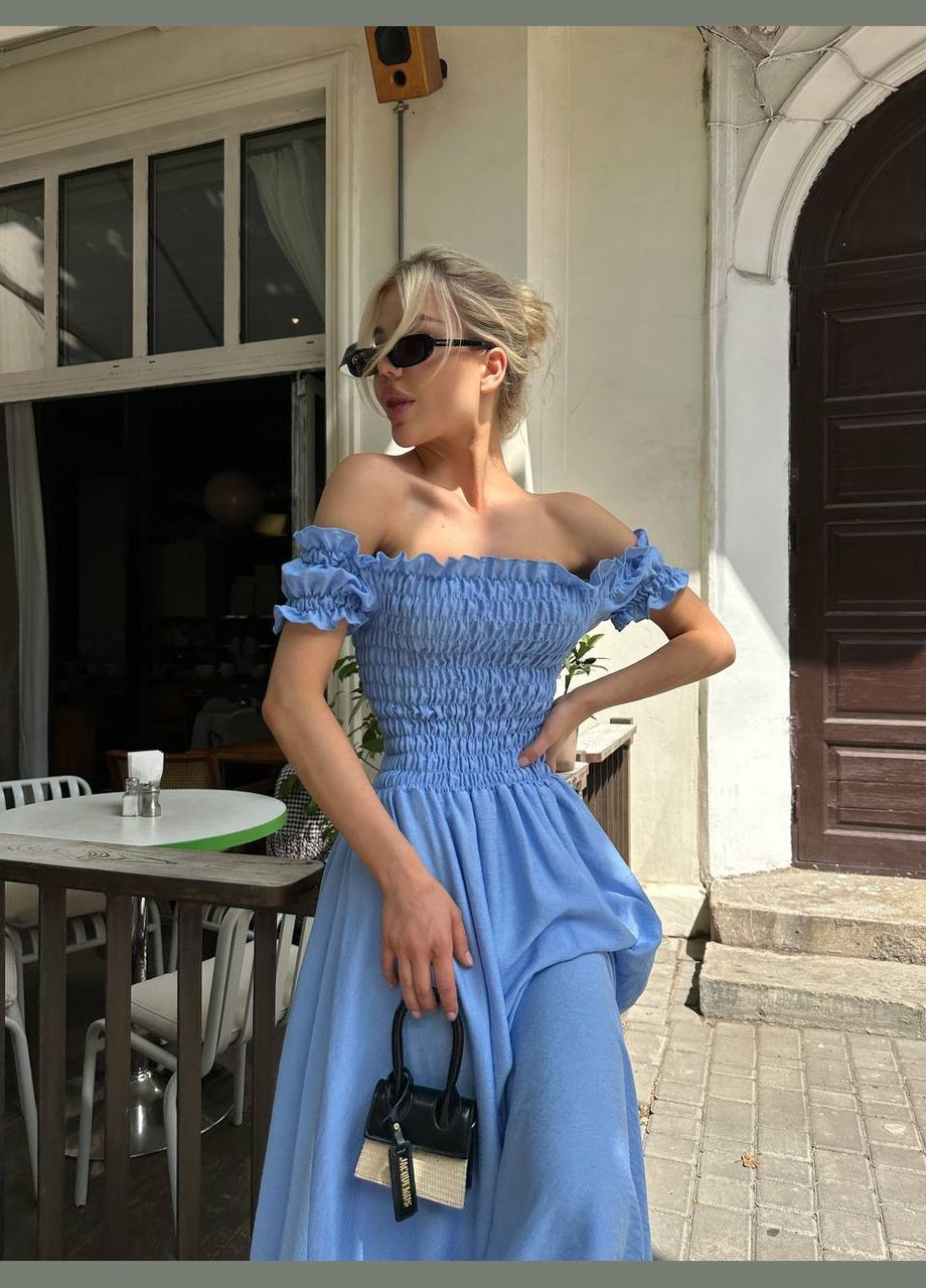 Голубое повседневный платье DK/DL Мода без кордонів однотонное