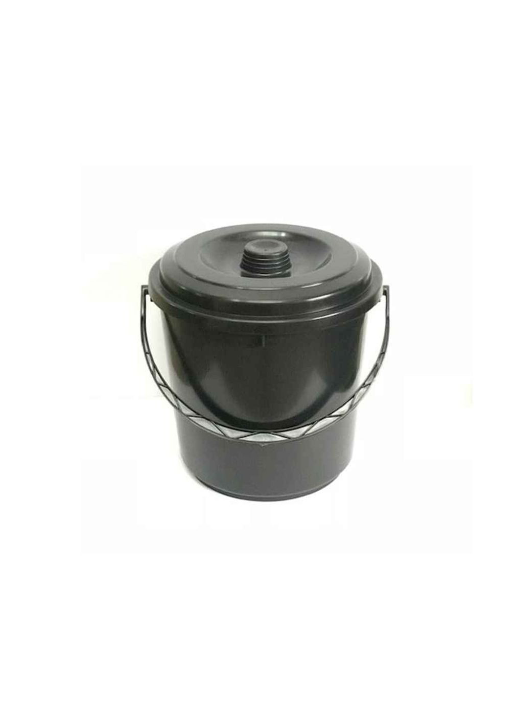 Ведро хозяйственное 6л черное с крышкой с пластиковой ручкой Промсантехпласт (356456074)