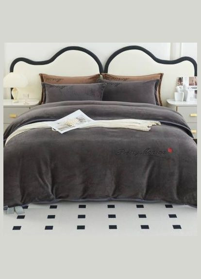 Комплект постільної білизни Моніка Євро 210х230 Велюр, Плюш Графіт 50 х 70 No Brand (317169182)