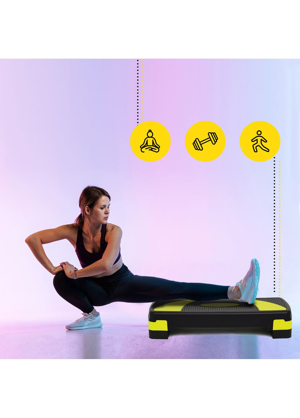 Степ-платформа 3-ступінчаста 78 х 29 х 10-20 см XR-0187 Black/Yellow Cornix (357133015)