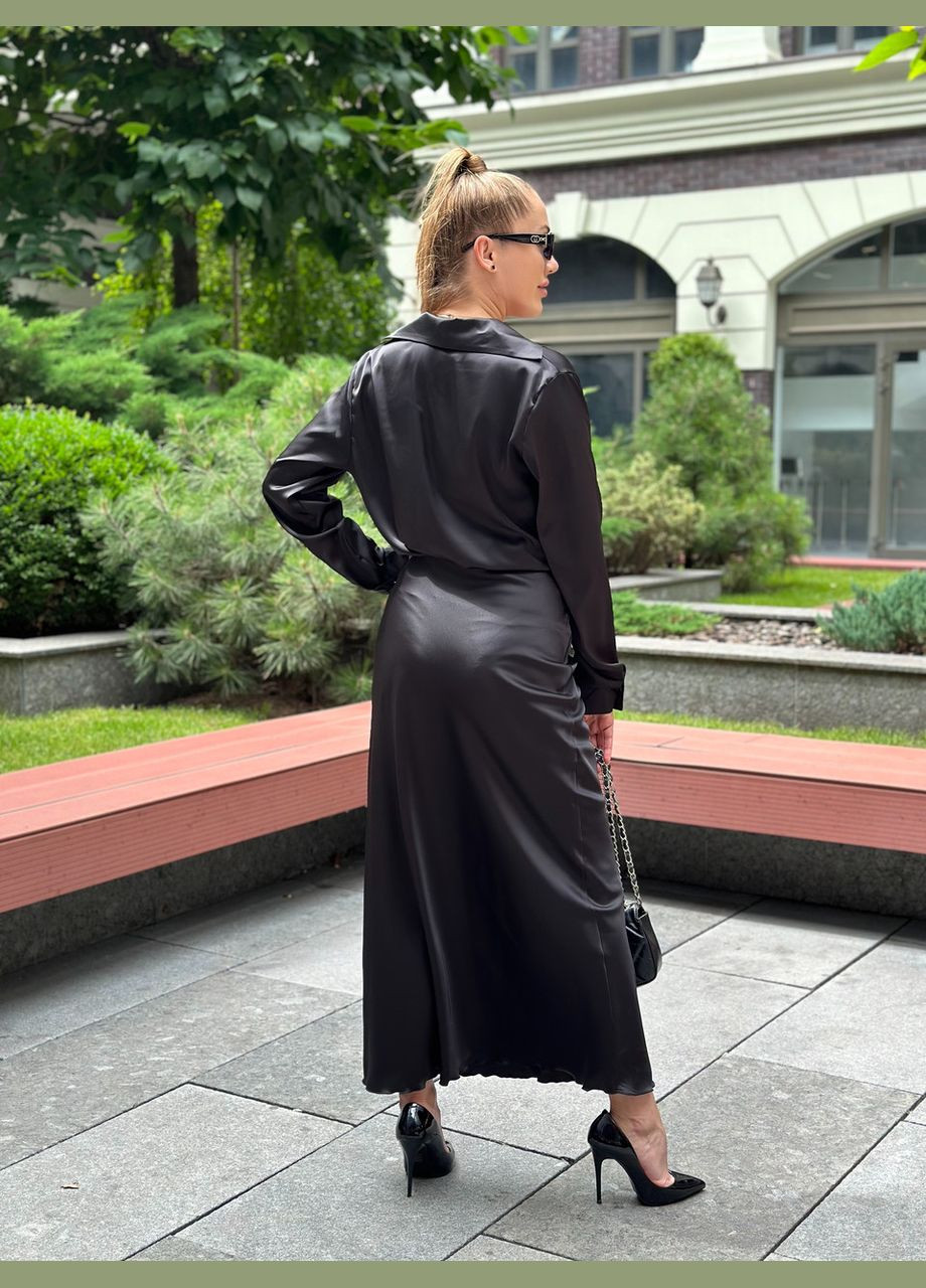 Черное женская юбка длинная из шелка армани черный Maybel