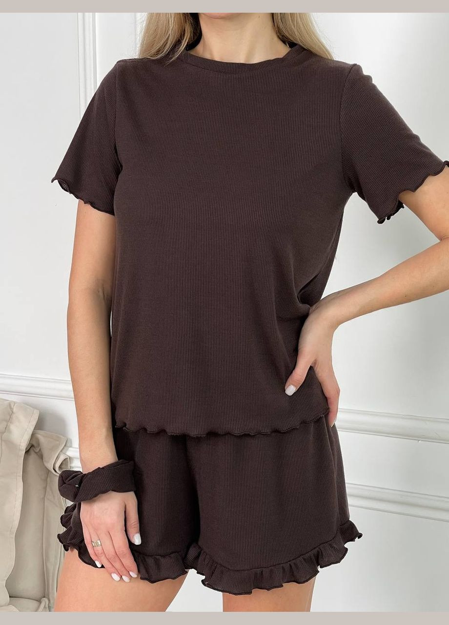 Темно-коричнева трикотажна піжама трійка Osoblyva