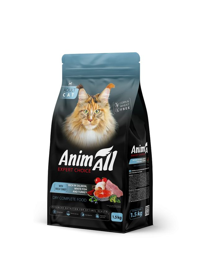 АнимАлл сухой корм для кошек с лососем, белой рыбой и свежей индейкой, 1,5 кг, 1680 AnimAll (336515395)