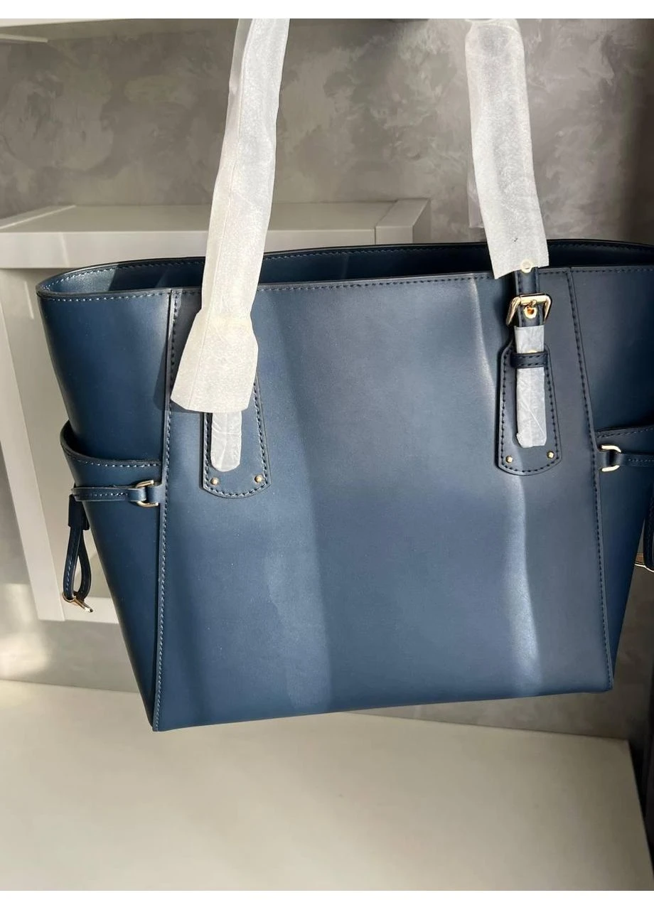 Шкіряна сумка tote, синя, фурнітура золото, 36x28x16 см Michael Kors (386195432)