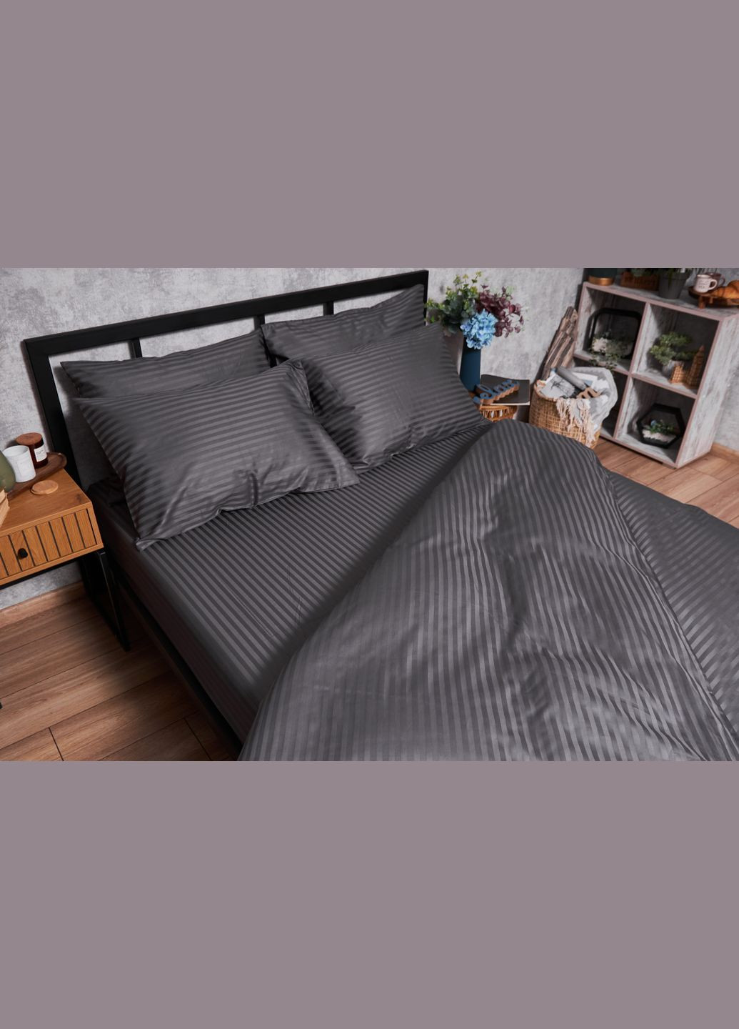 Комплект постельного белья Satin Stripe евро 200х220 наволочки 2х70х70 (MS-820003687) Moon&Star stripe black (288044248)