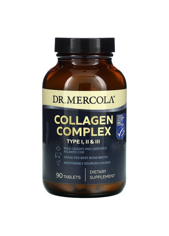 Коллаген типа I, II и III, Collagen Complex, комплекс, 90 таблеток Dr. Mercola (322145622)