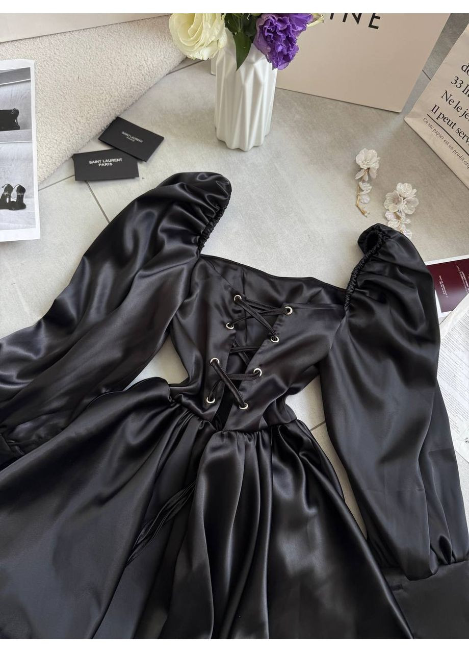 Чорна святковий корсетна сукня з пишною спідницею з королівського атласу — заміри в описі з пишною спідницею GD/GL Модний простір однотонна